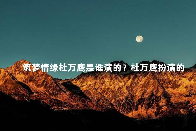 筑梦情缘杜万鹰是谁演的？杜万鹰扮演的《筑梦情缘》男主引人瞩目